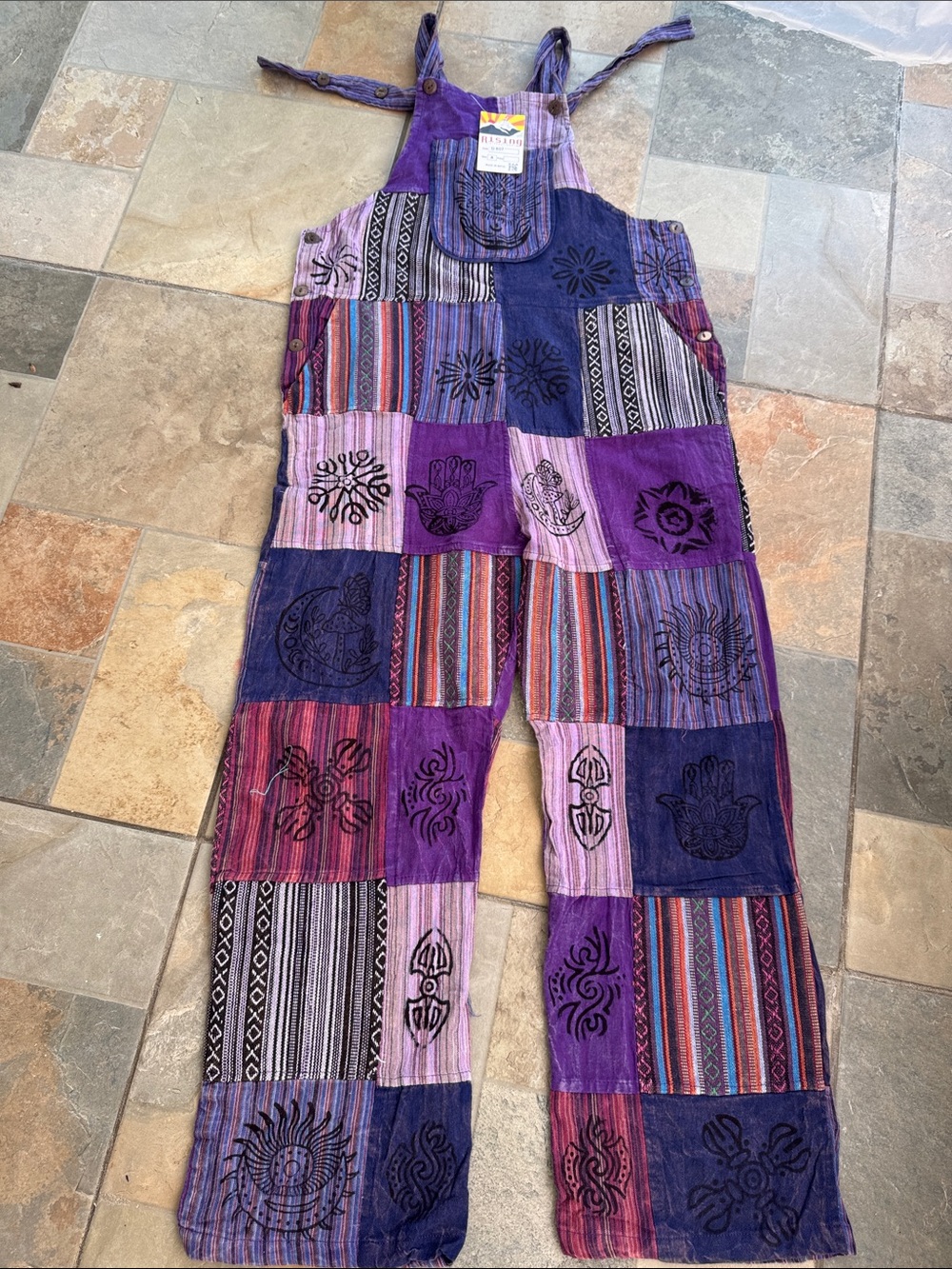 Rising International Purple Patchwork Boho Overalls